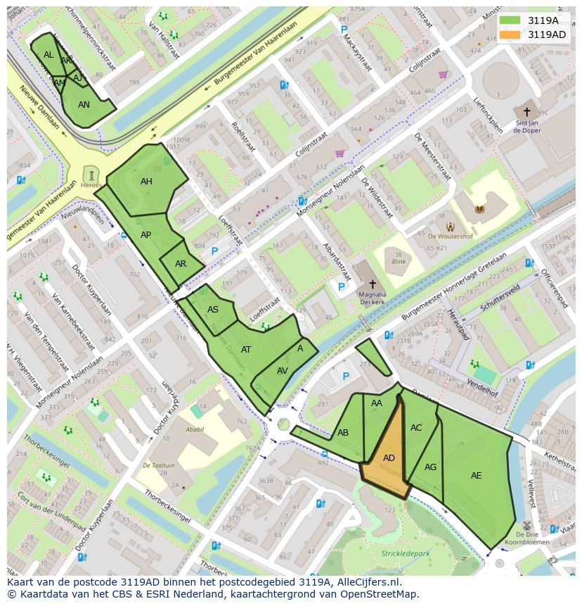 Afbeelding van het postcodegebied 3119 AD op de kaart.