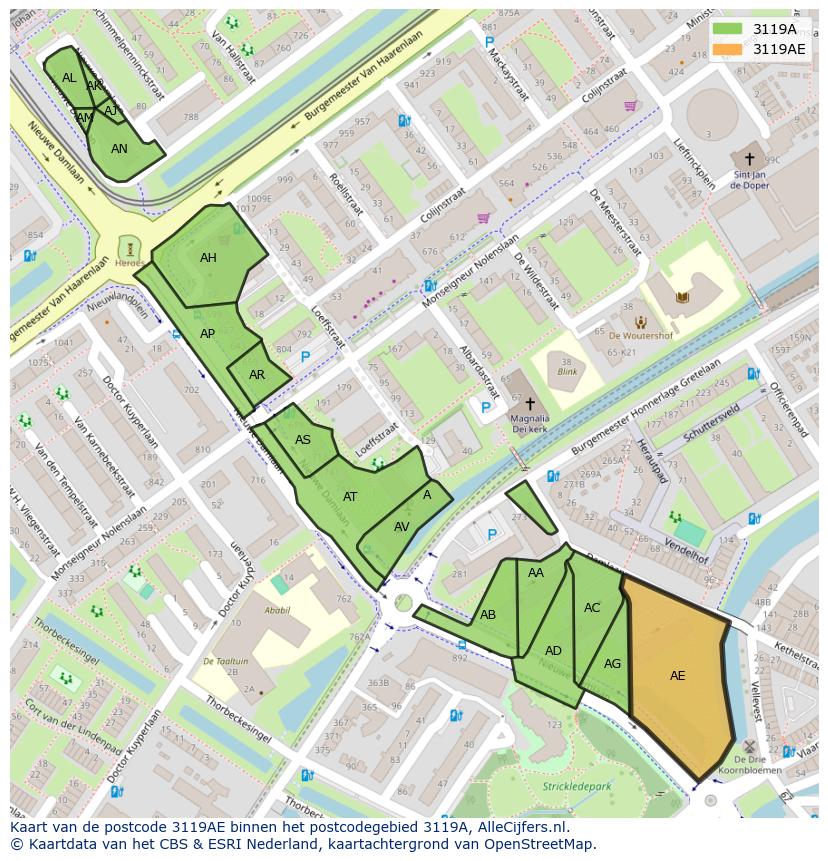 Afbeelding van het postcodegebied 3119 AE op de kaart.