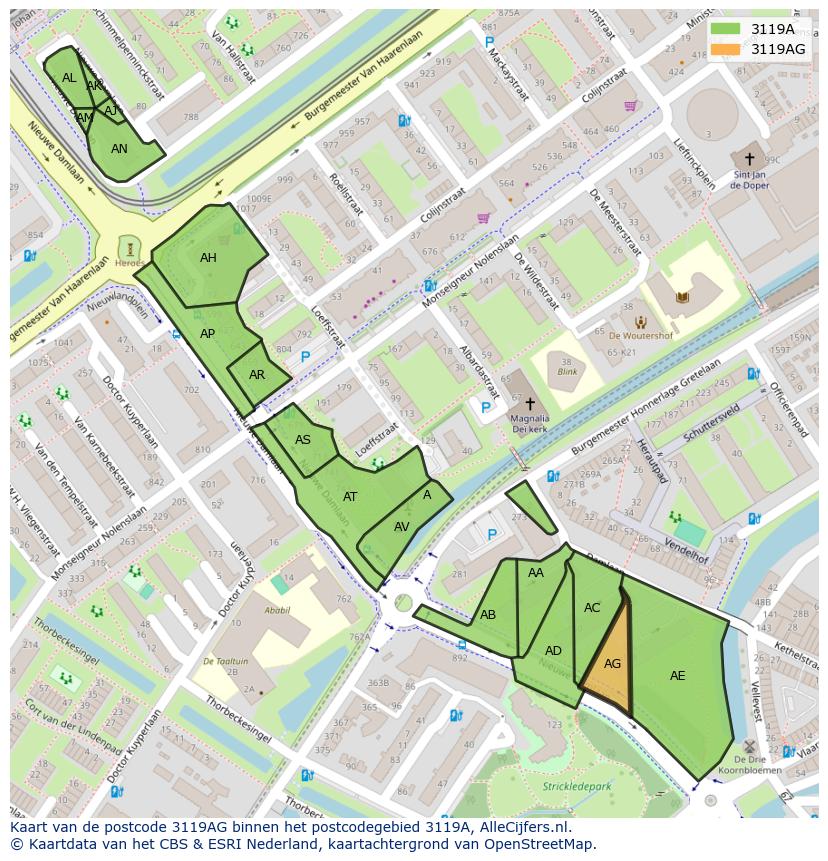 Afbeelding van het postcodegebied 3119 AG op de kaart.
