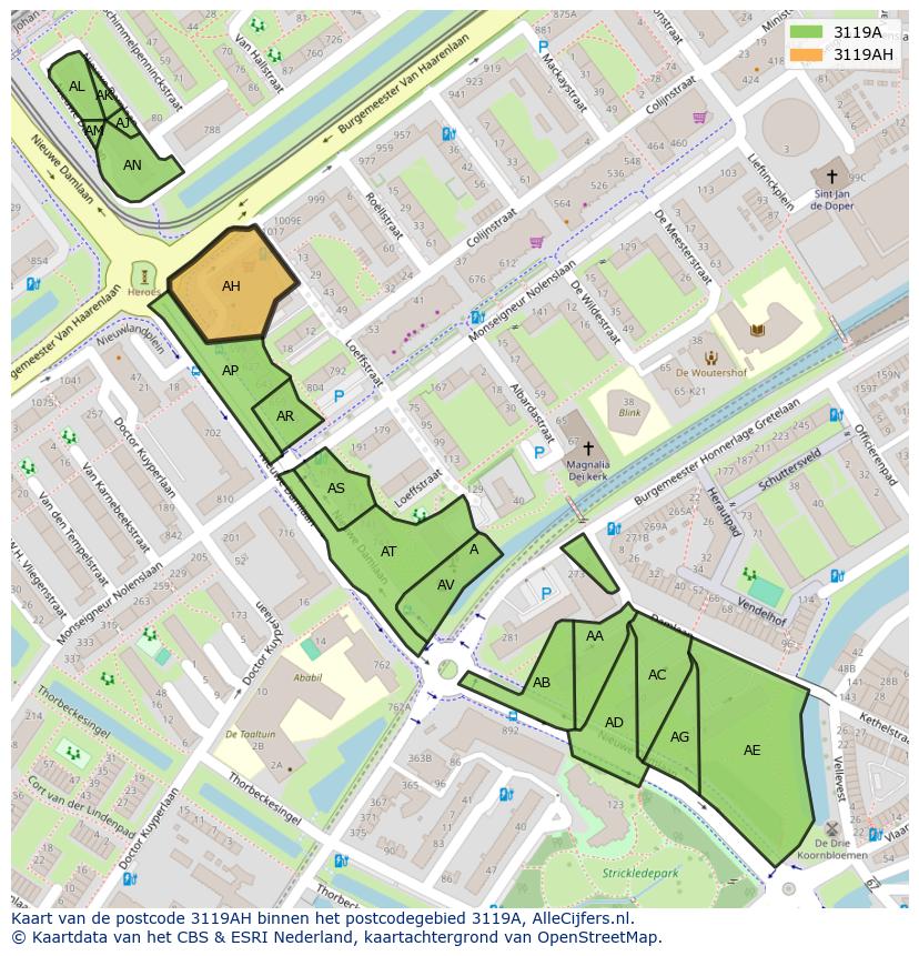 Afbeelding van het postcodegebied 3119 AH op de kaart.