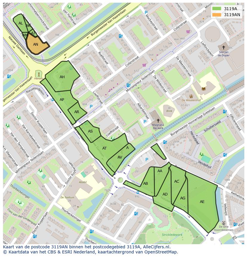 Afbeelding van het postcodegebied 3119 AN op de kaart.