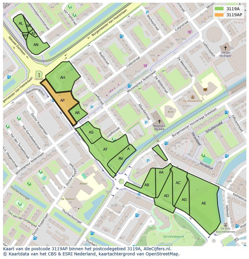 Afbeelding van het postcodegebied 3119 AP op de kaart.