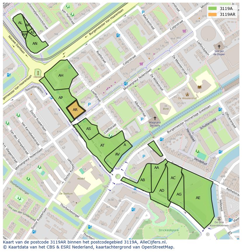 Afbeelding van het postcodegebied 3119 AR op de kaart.