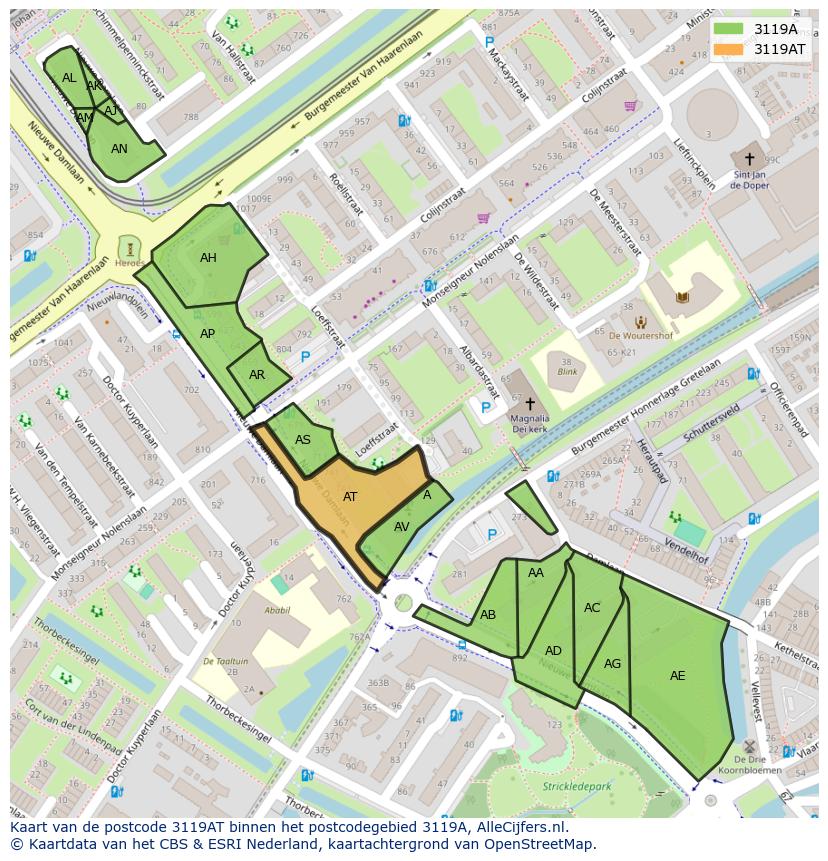 Afbeelding van het postcodegebied 3119 AT op de kaart.