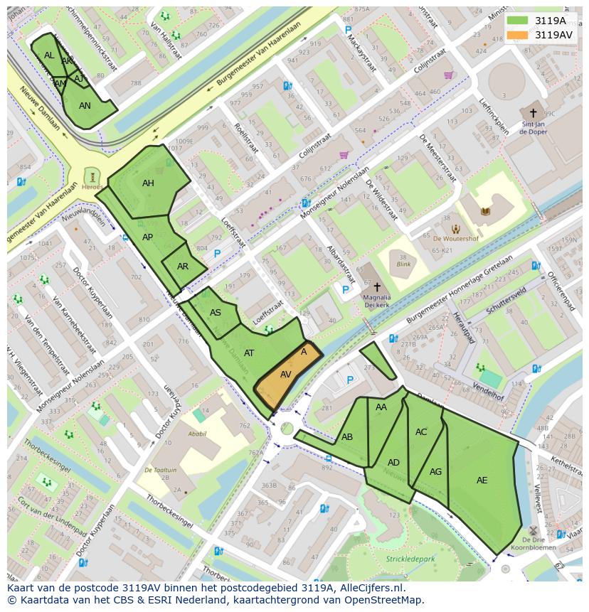 Afbeelding van het postcodegebied 3119 AV op de kaart.