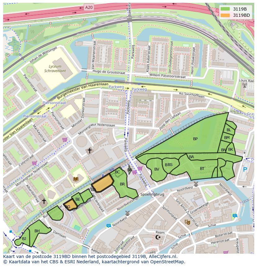 Afbeelding van het postcodegebied 3119 BD op de kaart.