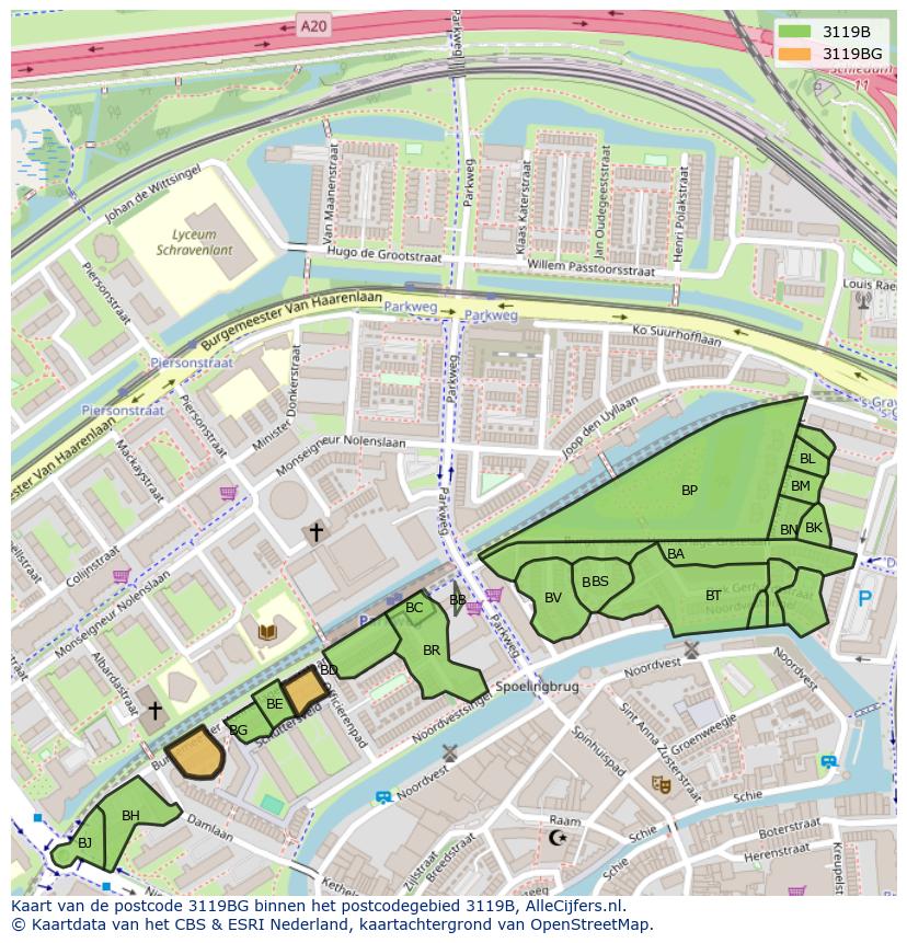Afbeelding van het postcodegebied 3119 BG op de kaart.