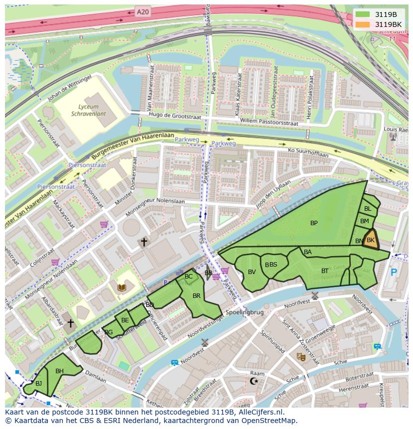 Afbeelding van het postcodegebied 3119 BK op de kaart.