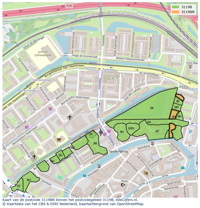 Afbeelding van het postcodegebied 3119 BN op de kaart.