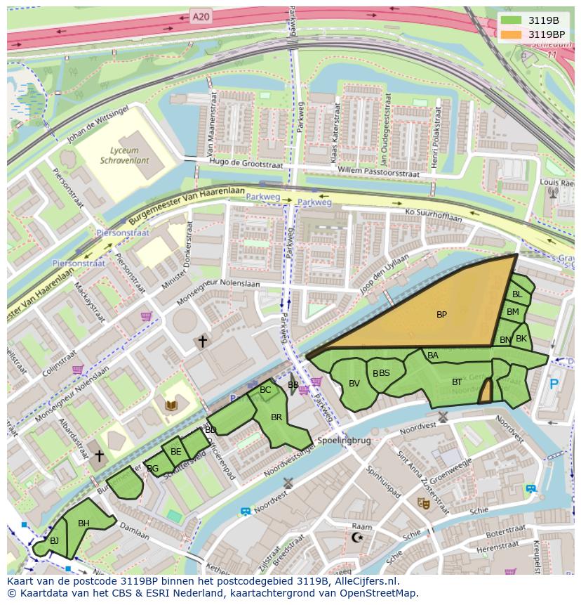 Afbeelding van het postcodegebied 3119 BP op de kaart.