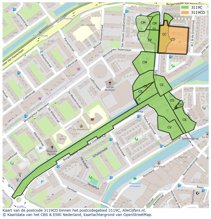 Afbeelding van het postcodegebied 3119 CD op de kaart.