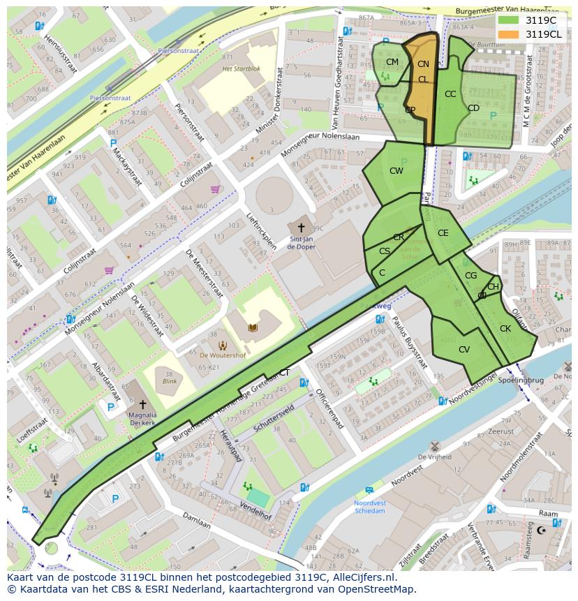 Afbeelding van het postcodegebied 3119 CL op de kaart.