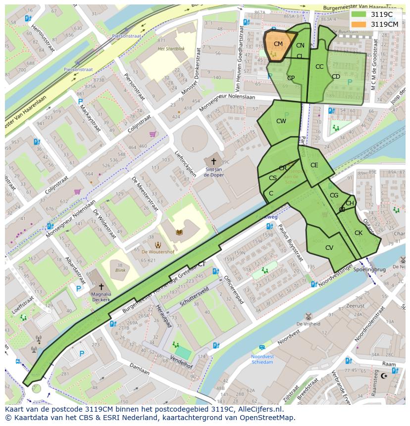 Afbeelding van het postcodegebied 3119 CM op de kaart.