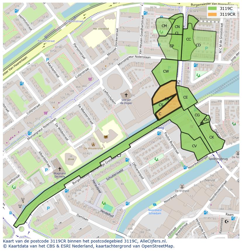 Afbeelding van het postcodegebied 3119 CR op de kaart.