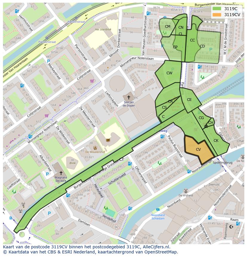 Afbeelding van het postcodegebied 3119 CV op de kaart.