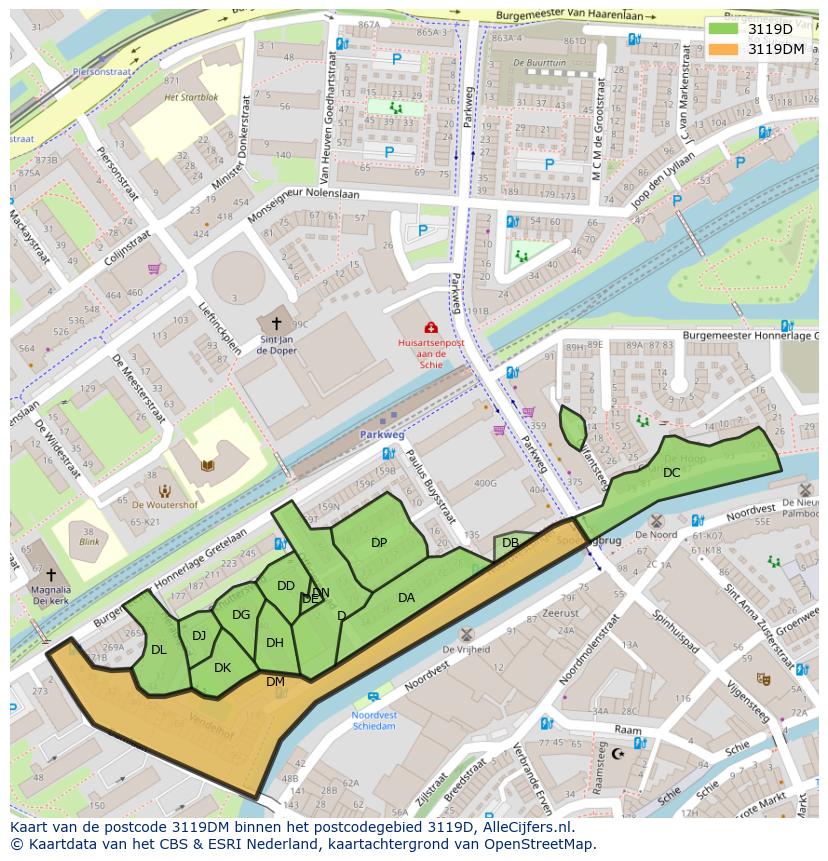 Afbeelding van het postcodegebied 3119 DM op de kaart.