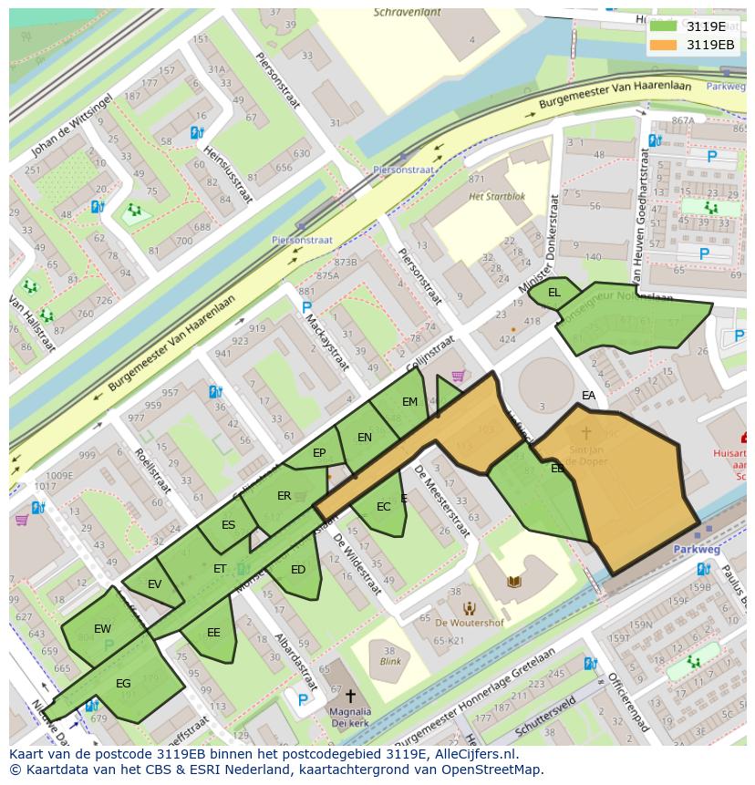 Afbeelding van het postcodegebied 3119 EB op de kaart.