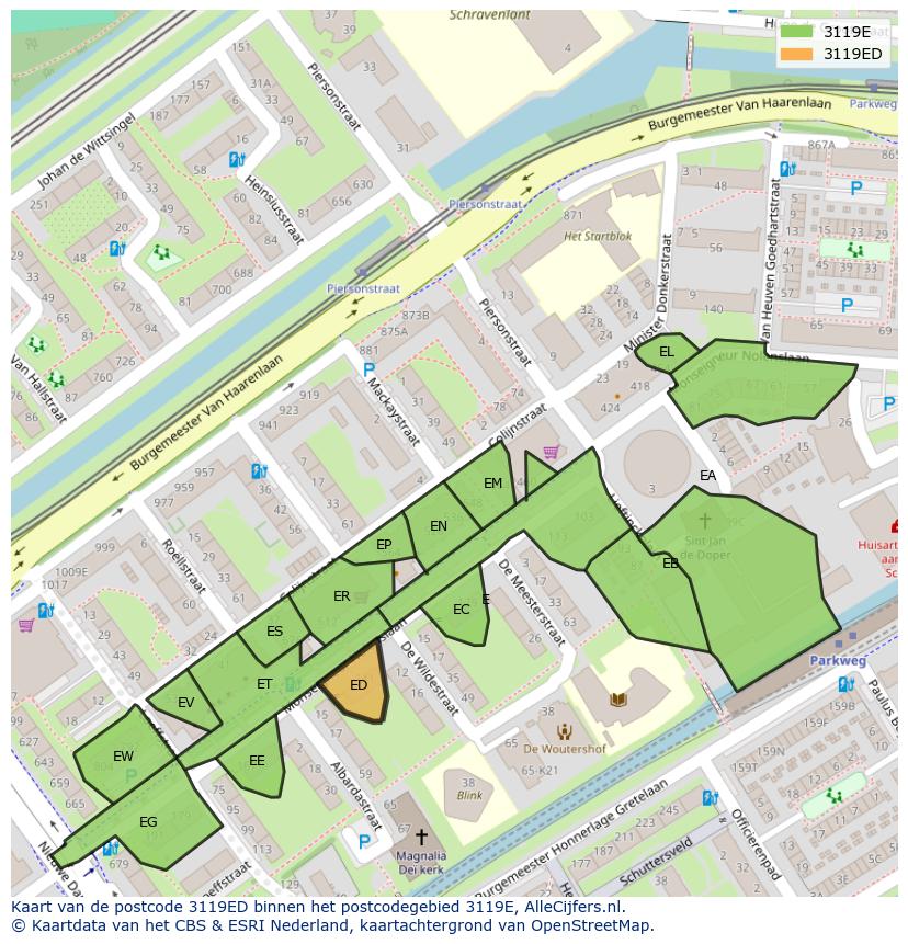 Afbeelding van het postcodegebied 3119 ED op de kaart.