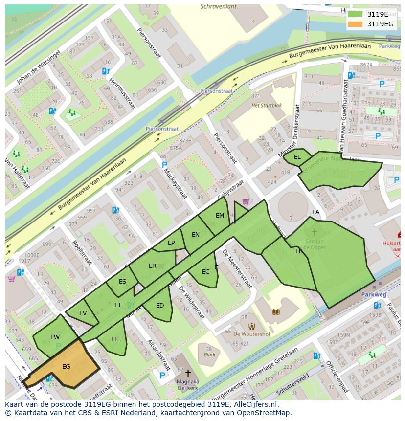 Afbeelding van het postcodegebied 3119 EG op de kaart.