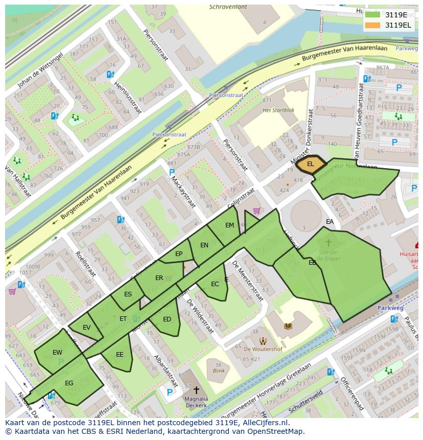 Afbeelding van het postcodegebied 3119 EL op de kaart.
