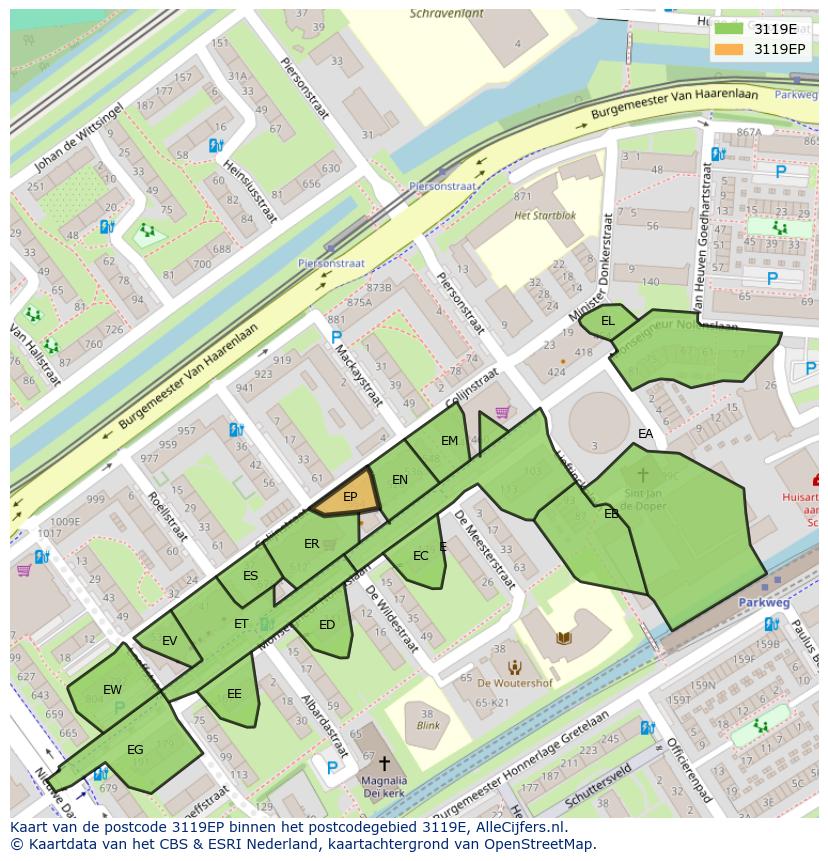 Afbeelding van het postcodegebied 3119 EP op de kaart.