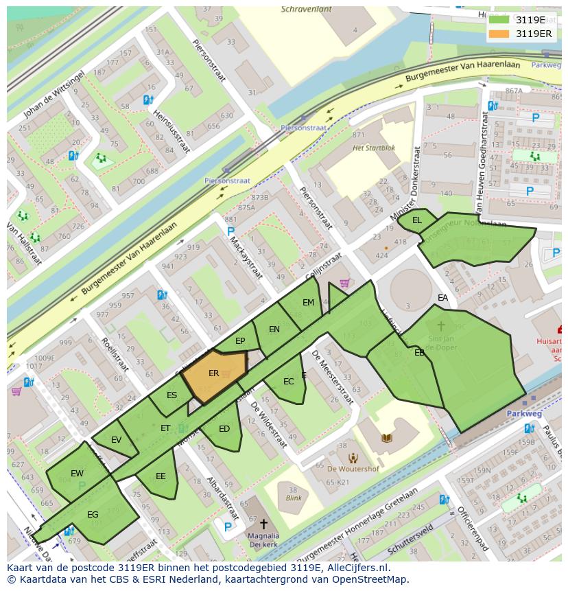 Afbeelding van het postcodegebied 3119 ER op de kaart.