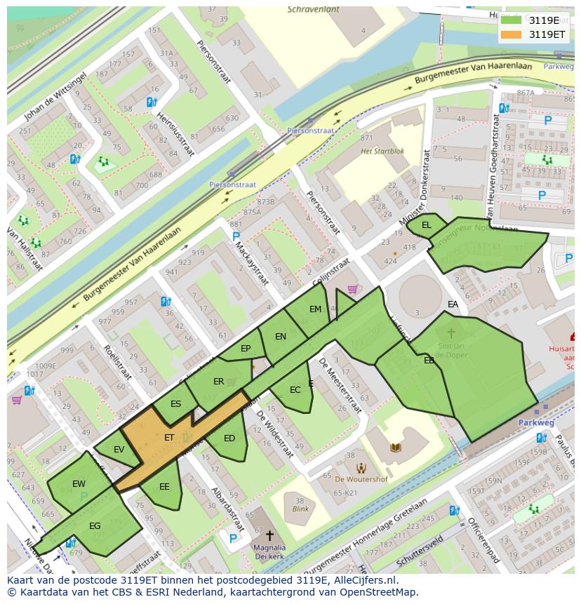 Afbeelding van het postcodegebied 3119 ET op de kaart.