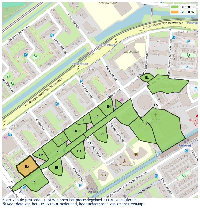 Afbeelding van het postcodegebied 3119 EW op de kaart.