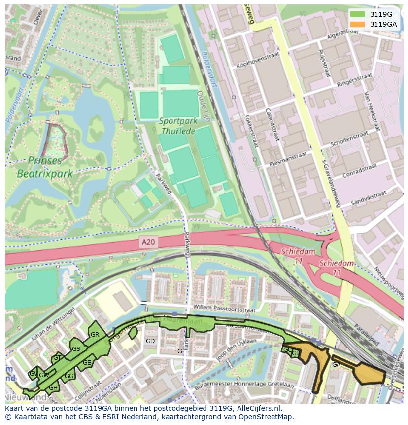 Afbeelding van het postcodegebied 3119 GA op de kaart.