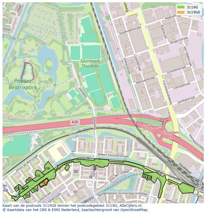 Afbeelding van het postcodegebied 3119 GE op de kaart.