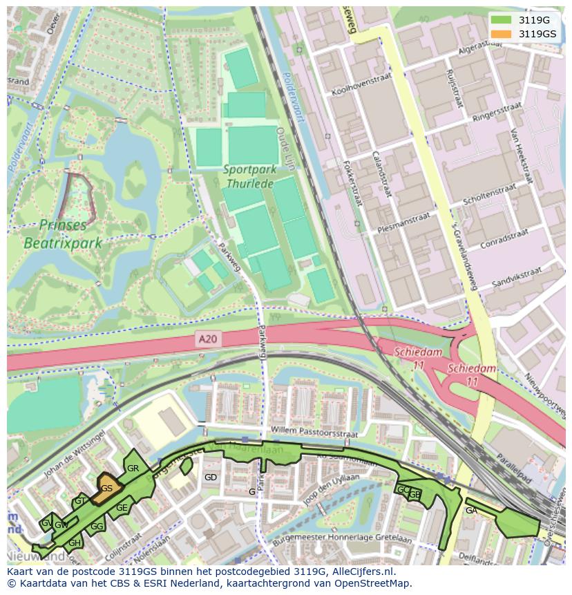 Afbeelding van het postcodegebied 3119 GS op de kaart.