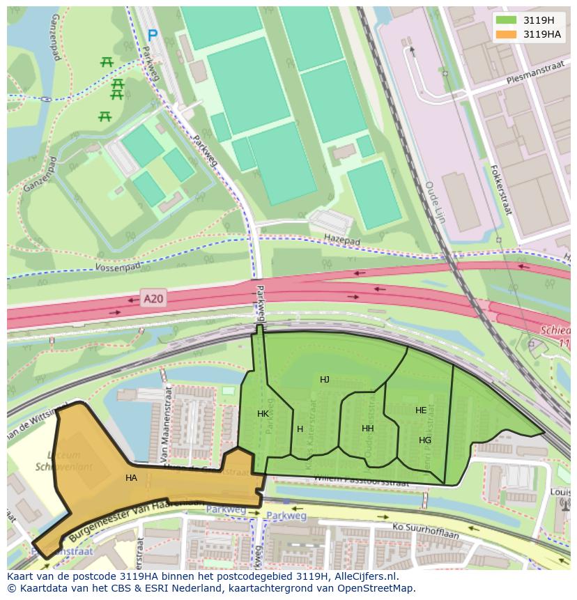 Afbeelding van het postcodegebied 3119 HA op de kaart.