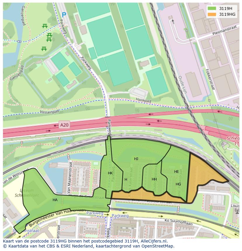 Afbeelding van het postcodegebied 3119 HG op de kaart.