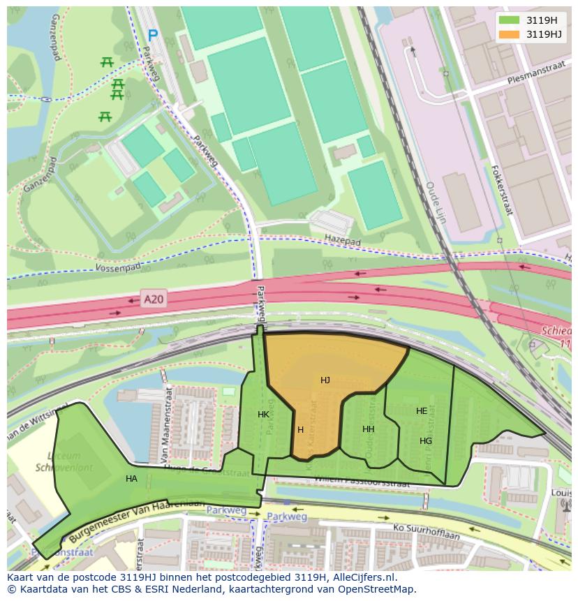 Afbeelding van het postcodegebied 3119 HJ op de kaart.