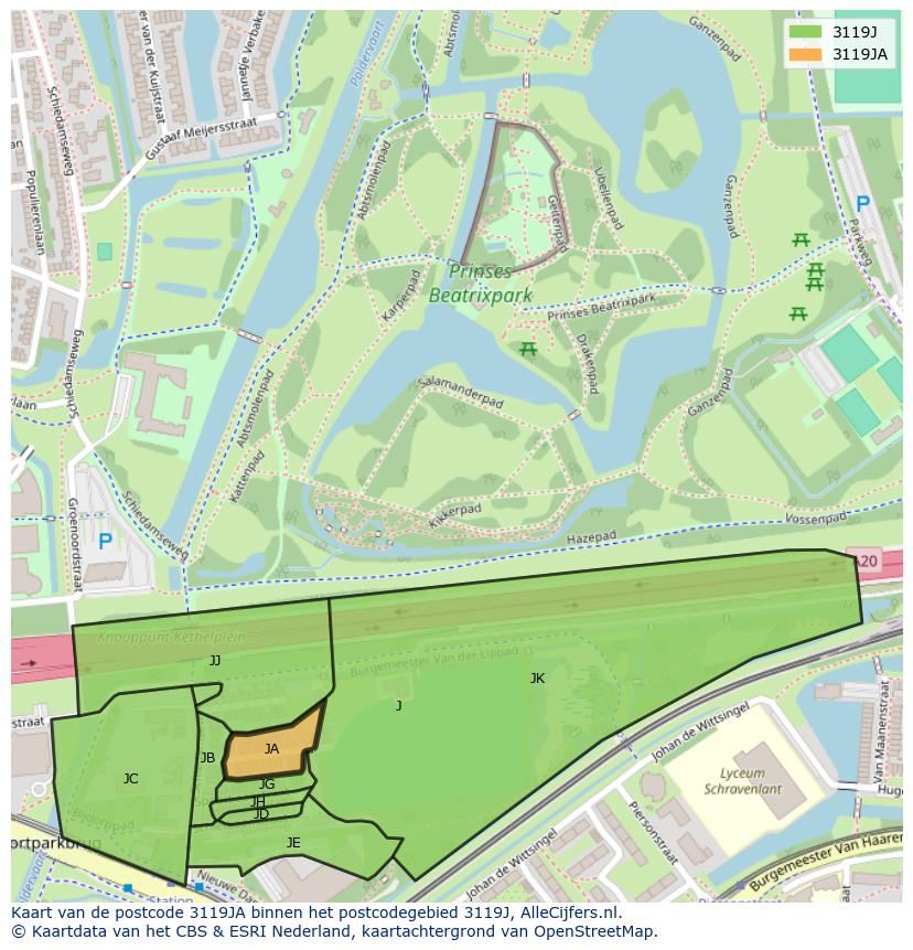 Afbeelding van het postcodegebied 3119 JA op de kaart.