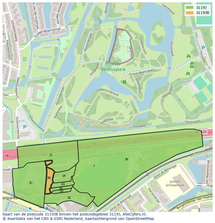 Afbeelding van het postcodegebied 3119 JB op de kaart.