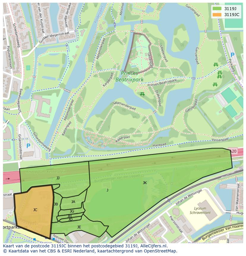 Afbeelding van het postcodegebied 3119 JC op de kaart.