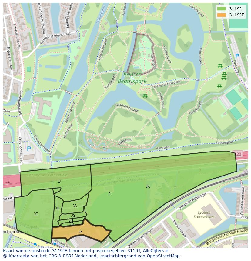 Afbeelding van het postcodegebied 3119 JE op de kaart.