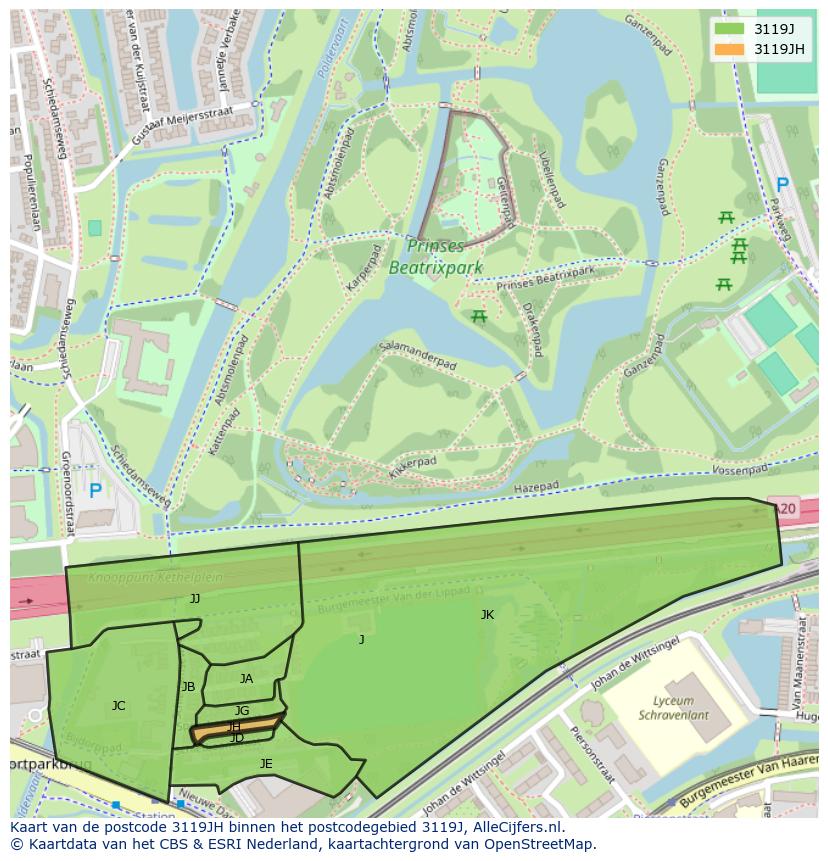 Afbeelding van het postcodegebied 3119 JH op de kaart.