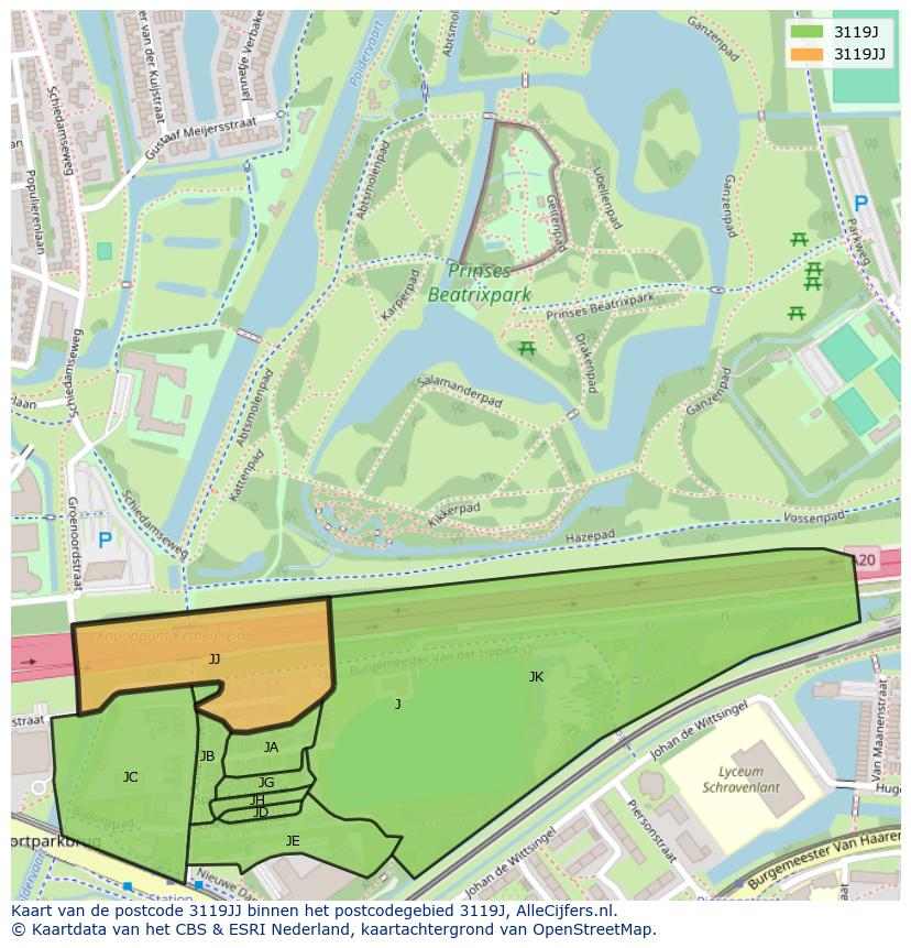 Afbeelding van het postcodegebied 3119 JJ op de kaart.