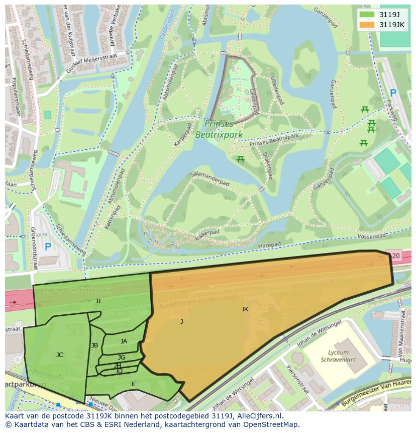 Afbeelding van het postcodegebied 3119 JK op de kaart.