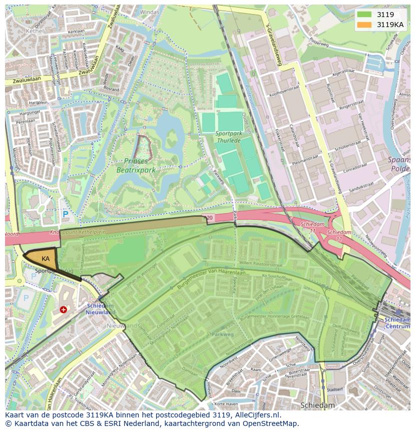 Afbeelding van het postcodegebied 3119 KA op de kaart.