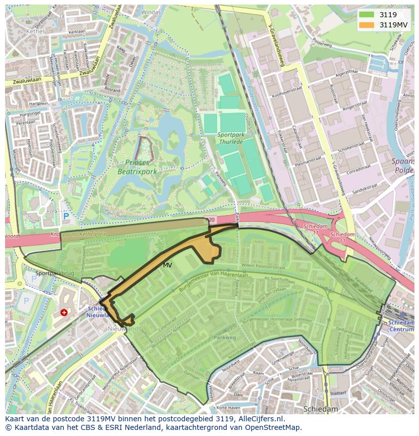 Afbeelding van het postcodegebied 3119 MV op de kaart.