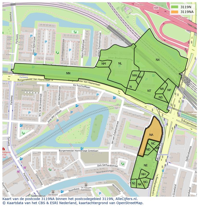 Afbeelding van het postcodegebied 3119 NA op de kaart.