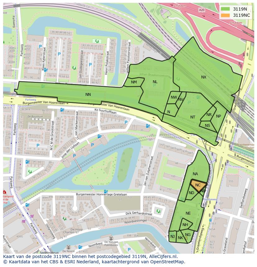 Afbeelding van het postcodegebied 3119 NC op de kaart.