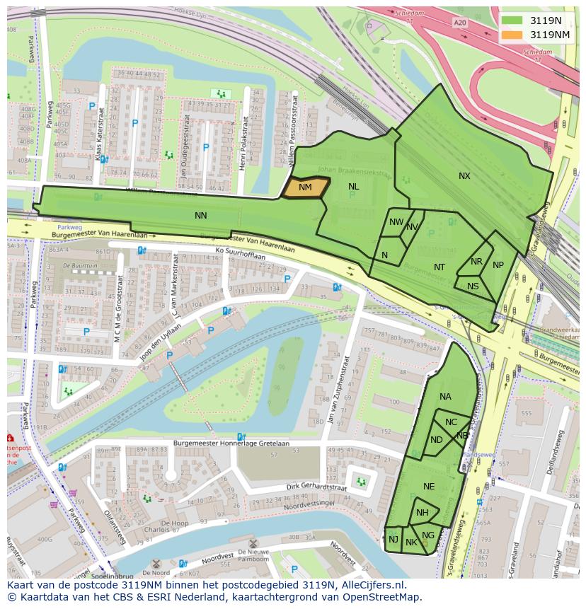 Afbeelding van het postcodegebied 3119 NM op de kaart.