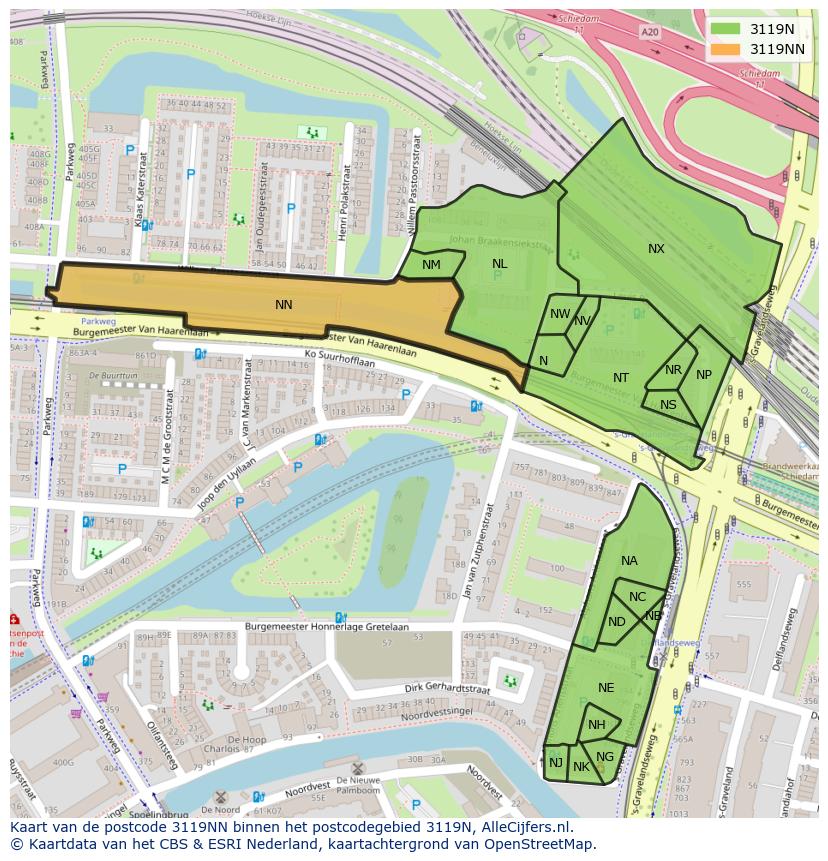 Afbeelding van het postcodegebied 3119 NN op de kaart.