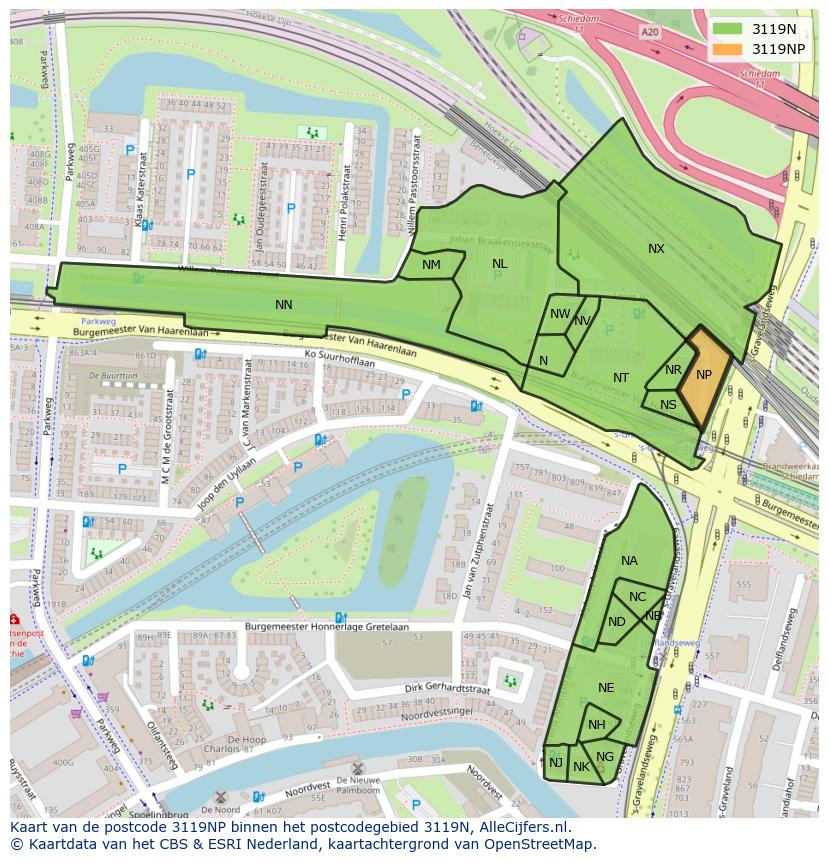 Afbeelding van het postcodegebied 3119 NP op de kaart.