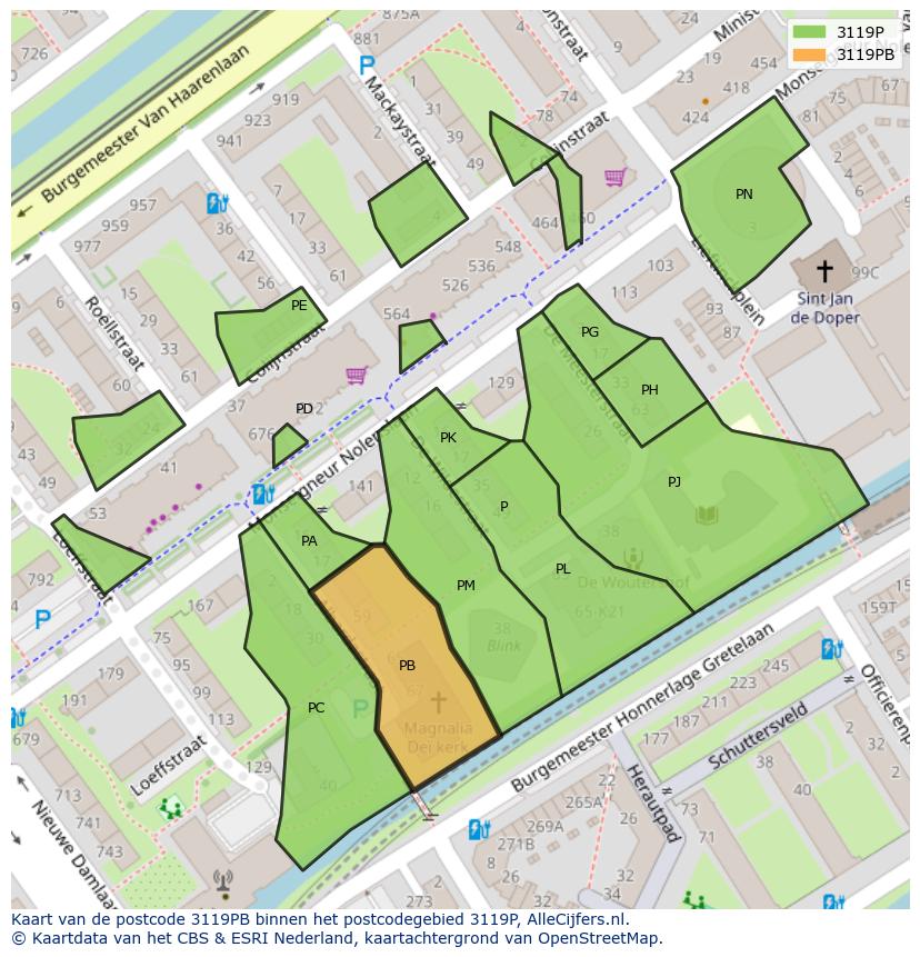 Afbeelding van het postcodegebied 3119 PB op de kaart.