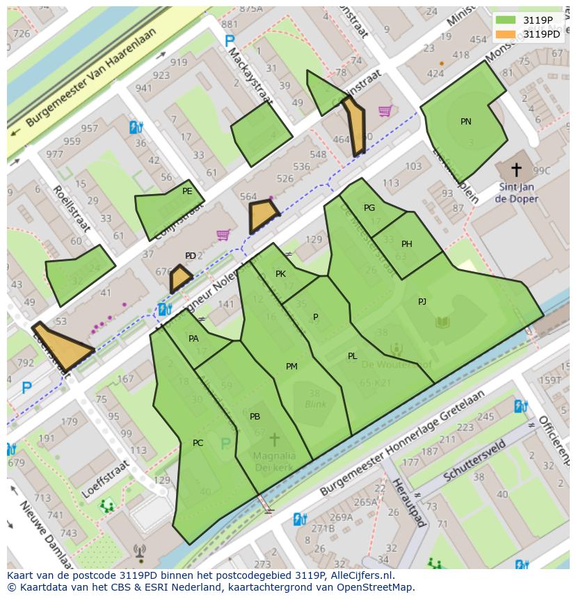 Afbeelding van het postcodegebied 3119 PD op de kaart.